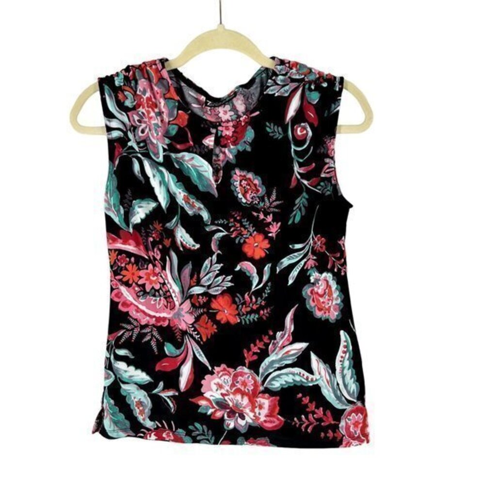 New‎ York & Company Womens Tops Size S Floral Print Keyhole Cap Sleeve